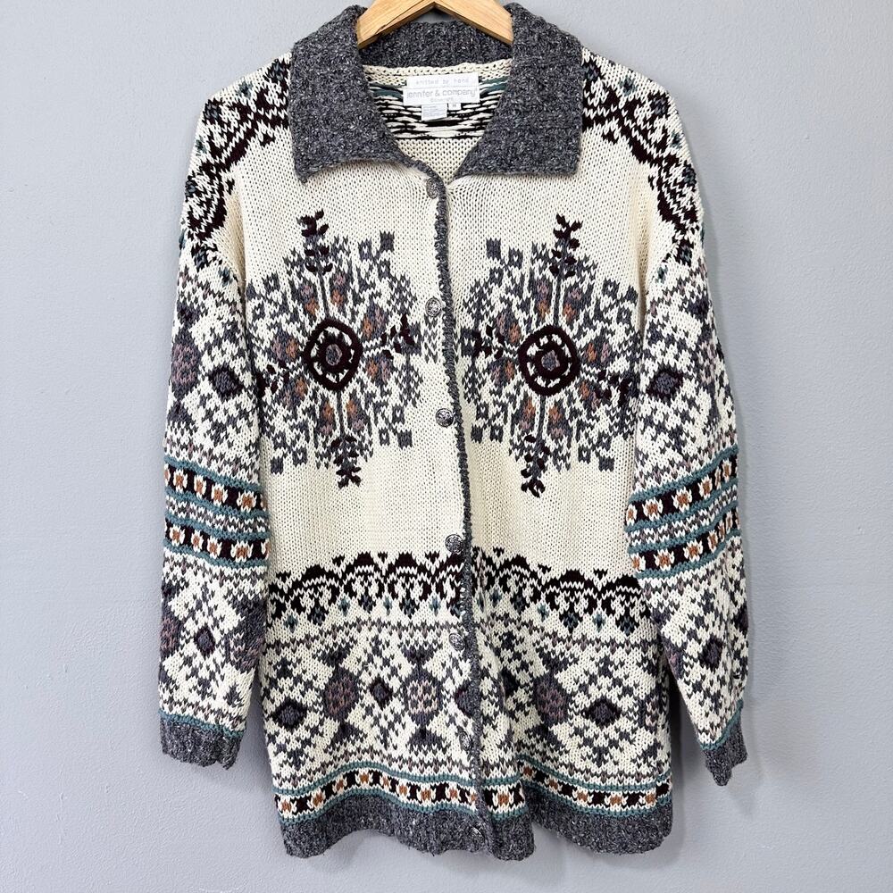 Vintage‎ Jennifer & Co Chunky Hand Knitted Cardigan Size M Nordic Southwestern